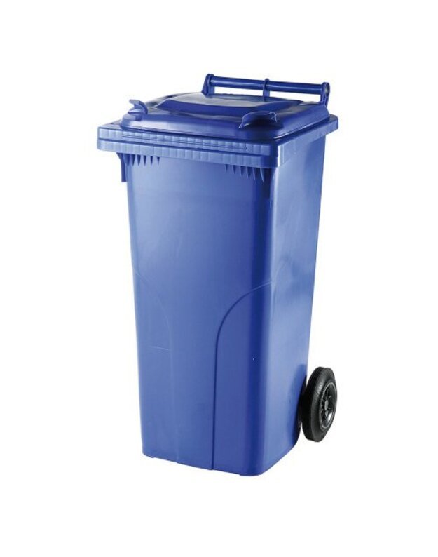 Mėlynas 120 litrų konteineris buitinėms atliekoms